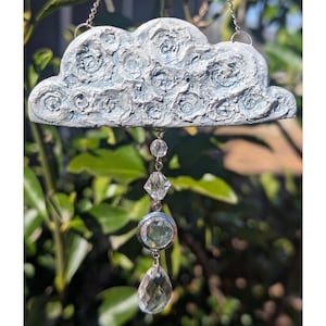 Clay Whispy Whimsical Rain Cloud Hanging Crystal Prism Sun Catcher