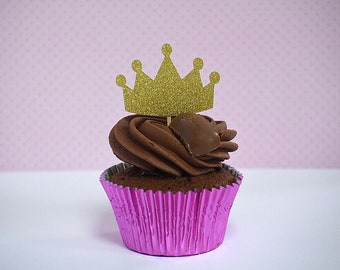 Princess Crown Cupcake Toppers, Glitter Crown Birthday Cake Toppers, Cupcake Glitter Toppers