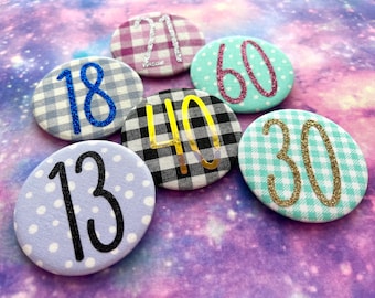 Birthday Number Badge, Age Badge, Glitter Age Badge, Birthday Pin, Fabric Birthday Badge