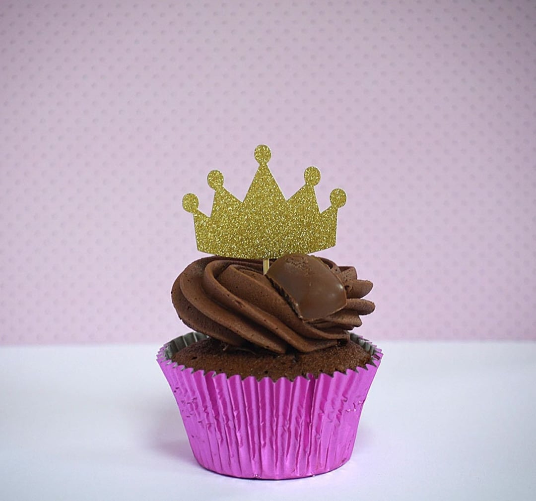 Princess Crown Cupcake Toppers, Glitter Crown Birthday Cake Toppers