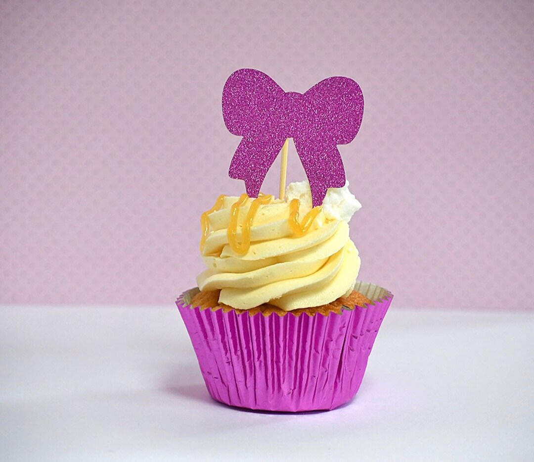 Bow Cupcake Toppers Glitter Birthday Cake Toppers Cupcake Etsy