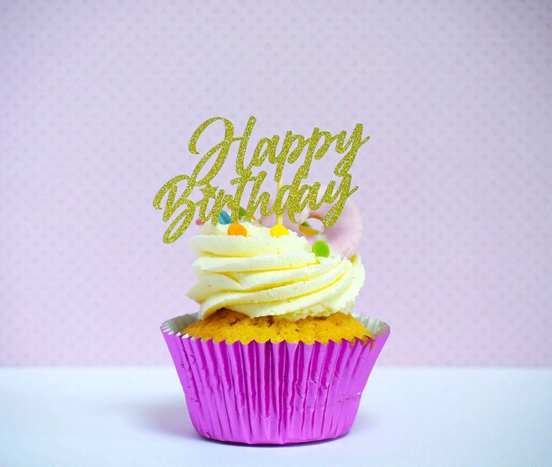 Happy Birthday Cupcake Toppers, Glitter Happy Birthday Cake Toppers