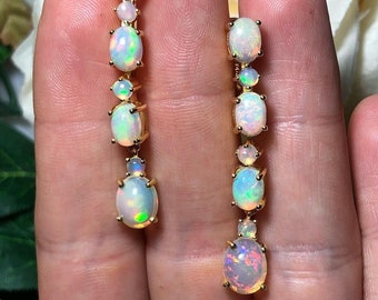 Natural Opal Earring/ Multi Fire Ethiopian Opal Earring/ October Birthstone Earring/ 925 Sterling Silver Gold Plated Earring/Gift For Her