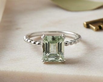 Green Amethyst Sterling Silver Ring: Art Deco Promise Ring