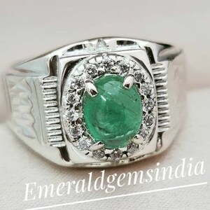 Natural Emerald Silver Ring/ 925 Sterling Silver Ring/ May Birthstone Ring/ Promise Ring/ Cabochon Ring/ Wedding Engagement Ring for Him