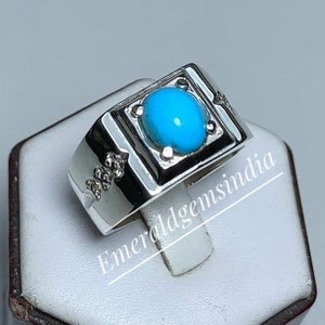 Turquoise Silver Ring/ 925 Sterling Silver Ring/ Oval Cabochon Ring/ Wedding Ring/ Engagement Ring/ Anniversary Gift/ Christmas Sale