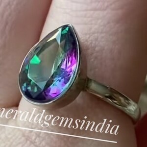 Mystic Topaz Silver Ring/ 925 Sterling Silver Ring/ Stylish Woman&#39;s Ring/ Dainty Ring/ Wedding Engagement Ring/ Gift For Her Wife
