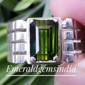 Green Tourmaline Silver Ring/ 925 Sterling Silver Ring/ Handmade Ring/ Stylish Men&#39;s Ring/ Engagement Wedding Ring/ Gift For Him hubby