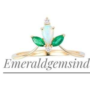 Natürliche Opal & Smaragd Ring / 925 Sterling Silber vergoldet / Multi Feuer Opal Ring / Verlobung Hochzeit Ring / Bester Ring für Sie