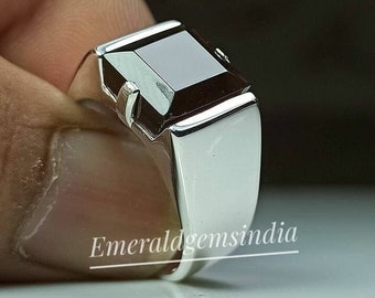 Natural Black Onyx Mens Ring: Art Deco 925 Sterling Silver Gemstone