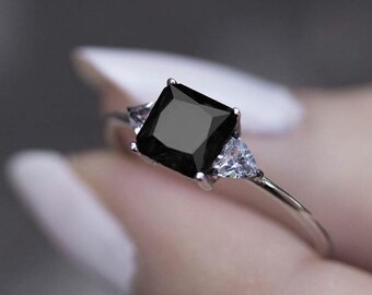 Stackable Rings Natural Black Onyx Ring 925 Sterling Silver Ring Cushion Ring Stylish Women S Ring Engagement Ring Wedding Ring Gift For Her Rings