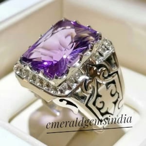 Natural Amethyst Men's Ring/ Solid 925 Sterling Silver Ring/ Promise Ring/ February Birthstone/ Men's Heavy Ring/ Wedding Ring Gifts For Him