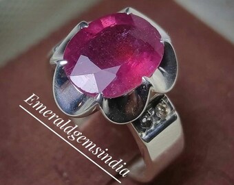 Natuurlijke robijnrode sterlingzilveren ring - juli geboortesteenbelofte
