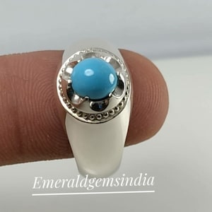 Turquoise Silver Ring/ 925 Sterling Silver Ring/ Round Cabochon Ring/ Wedding Engagement Ring/ Anniversary Gift/ Christmas Sale Gift For Him