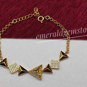 18K Yellow Gold Plated Sterling Silver Bracelet: Art Deco Handmade Jewelry