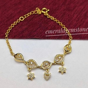18K Gold Plated Sterling Silver Charm Bracelet: Art Deco Women&#39;s Jewelry