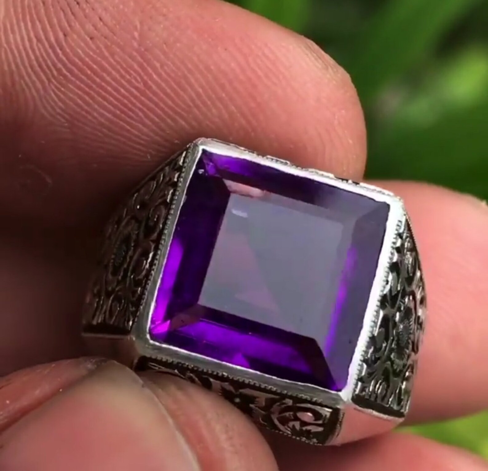 Natural Amethyst Men's Ring 925 Sterling Silver Gemstone Etsy