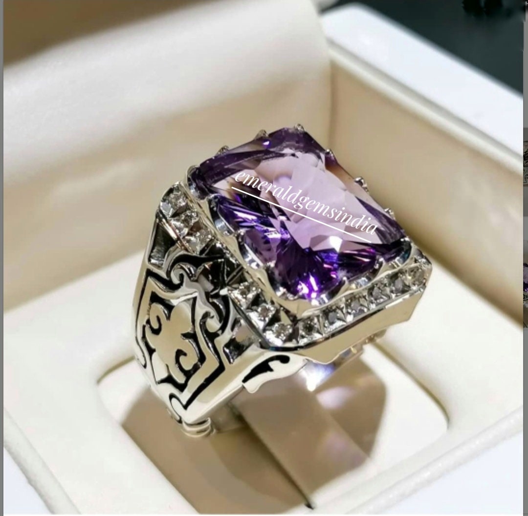 Natural Amethyst Men's Ring/ 925 Sterling Silver Etsy