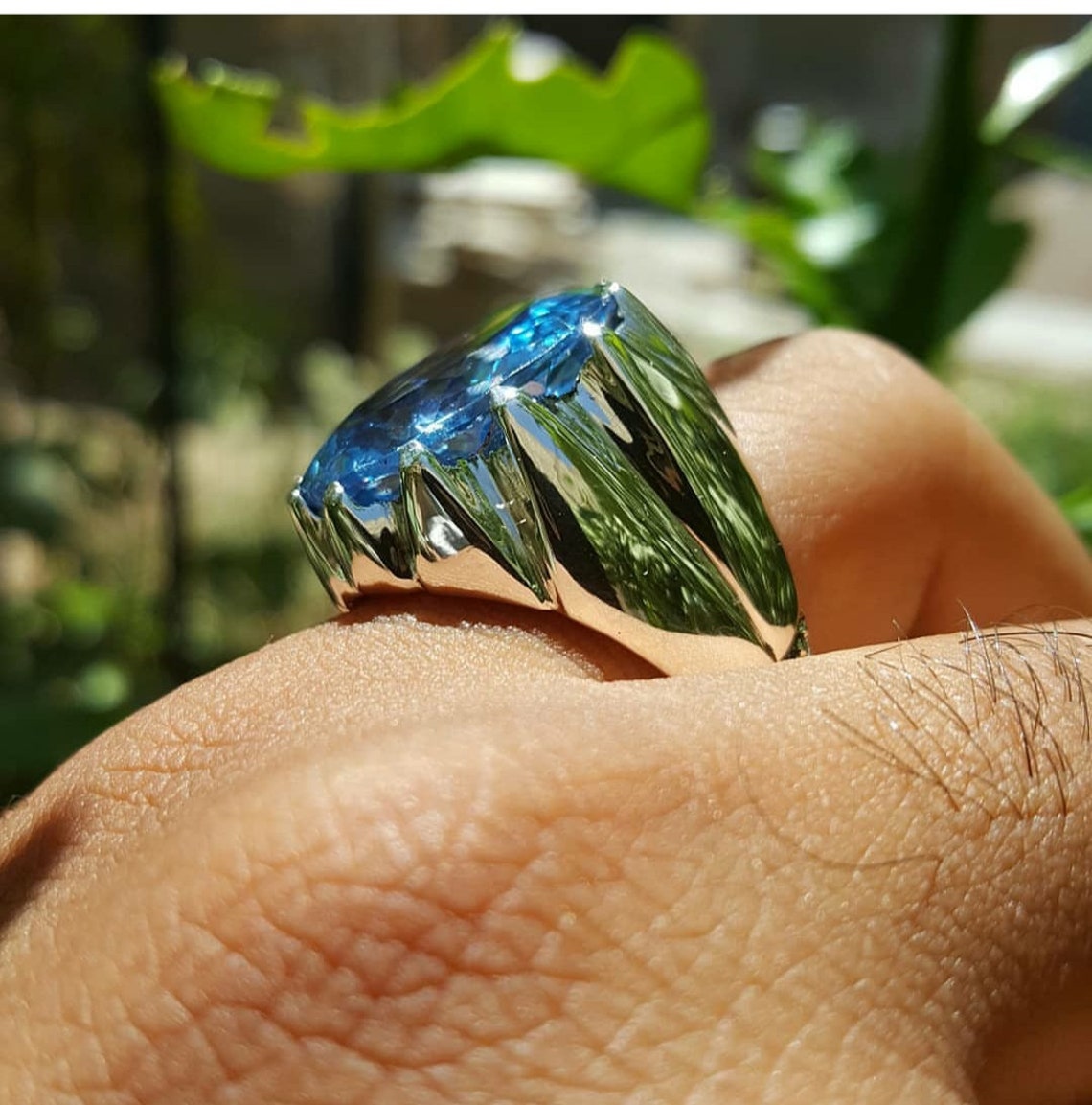 Natural Blue Topaz Men's Ring/ 925 Sterling Silver Ring/ Etsy UK