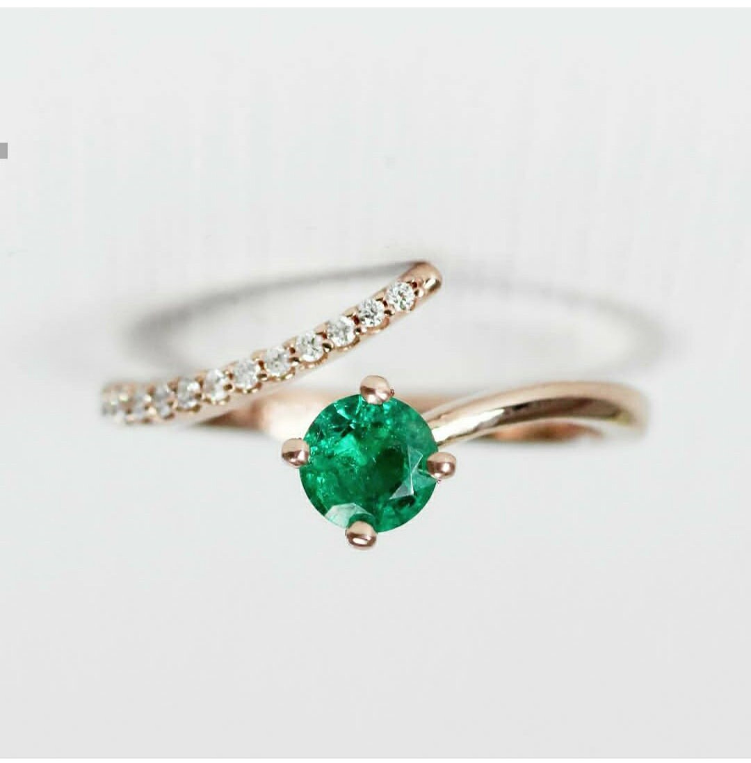 Natural Emerald CZ Anniversary Ring/ 925 Sterling Silver Rose Etsy