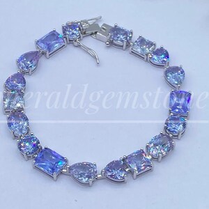 Blue Zircon Women's Bracelet, Heavy Women's Bracelet, 925 Sterling Silver, Zircon Jewelry, Engagement Wedding Bracelet, Gifts For Her Mom