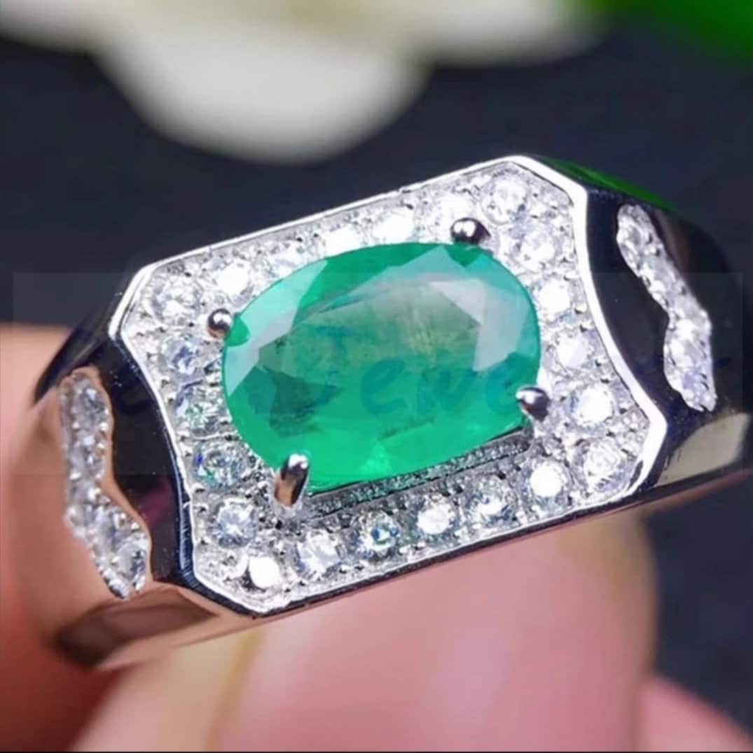 Natural Emerald Silver Ring/ Solid 925 Sterling Silver Ring/ Etsy UK