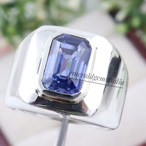 Blue Sapphire Men&#39;s Ring/ 925 Sterling Silver Ring/ Handmade Ring/ Men&#39;s Heavy Ring/ Engagement Ring/ Anniversary Wedding Ring/ Gift For Him
