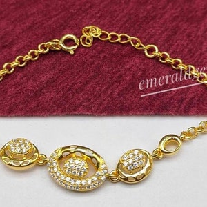 18K Gold Plated Sterling Silver Bracelet: Handmade Women&#39;s Art Deco Style