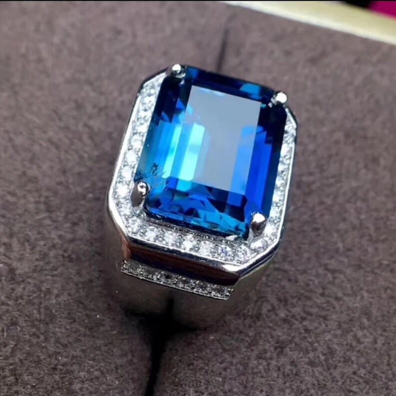 Landon Blue Topaz Silver Ring 925 Sterling Silver Ring Stylish Men/'s Ring December Birthstone Ring Wedding Ring Engagement Ring