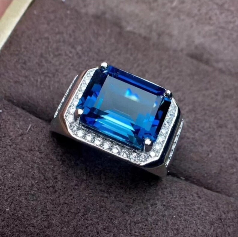 Landon Blue Topaz Silver Ring 925 Sterling Silver Ring Stylish Men/'s Ring December Birthstone Ring Wedding Ring Engagement Ring