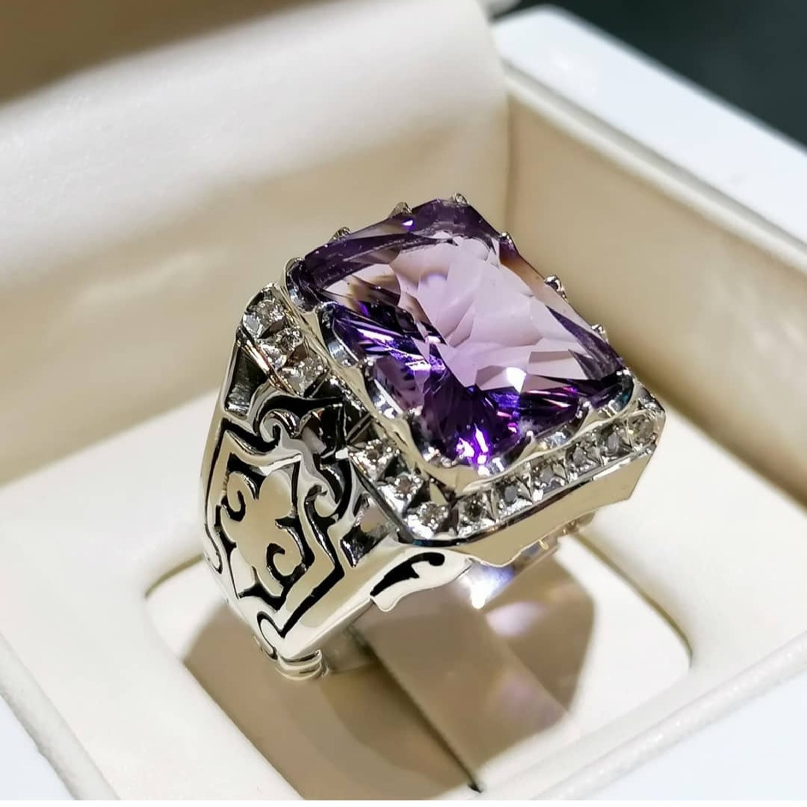 February Birthstone Ring/ Natural Amethyst Men's Ring/ 925 Etsy