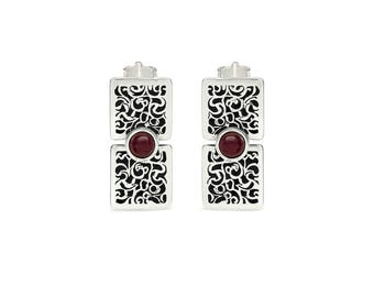 Rhodolith Granat Ohrringe: Sterling Silber Art Deco Ohrstecker
