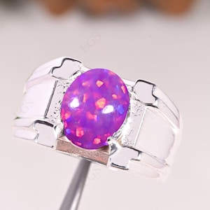 Vintage Oval Purple Opal Engagement Ring/ Birthstone Ring/ Anniversary Gifts/ 925 Sterling Silver Ring/ Stylish Men&#39;s Ring/ Wedding Ring