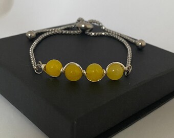Yellow Topaz Bracelet, November Birthstone, Stainless Steel Adjustable Bracelet