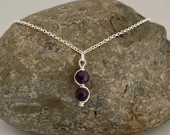 Amethyst Pendant Necklace, Sterling Silver Belcher Chain, February Birthstone
