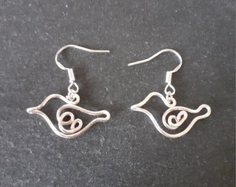 Dainty Silver Bird Dangle Earrings, Sterling Silver Ear Hooks.
