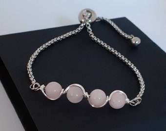 Rose Quartz Bracelet Silver UK,  Adjustable Bracelet For Women, Pink Bracelet, Valentines Gift For Her, Girlfriend Gift, Mothers Day Gift.