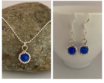 Sapphire Jewellery Set, Sapphire Necklace, Sapphire Dangle Earrings, September Birthstone Jewellery, September Birthday Gifts For Her.