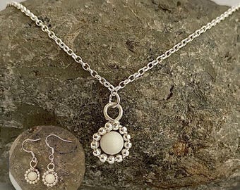 Moonstone Necklace and Dangle Earrings Set, Sterling Silver, June Birthstone