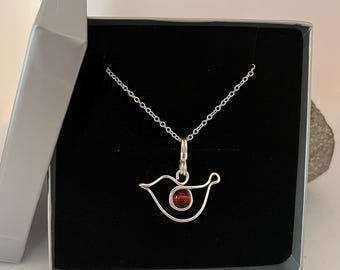 Robin Necklace Silver, Wire Wrapped Pendant, Remembrance Gifts.