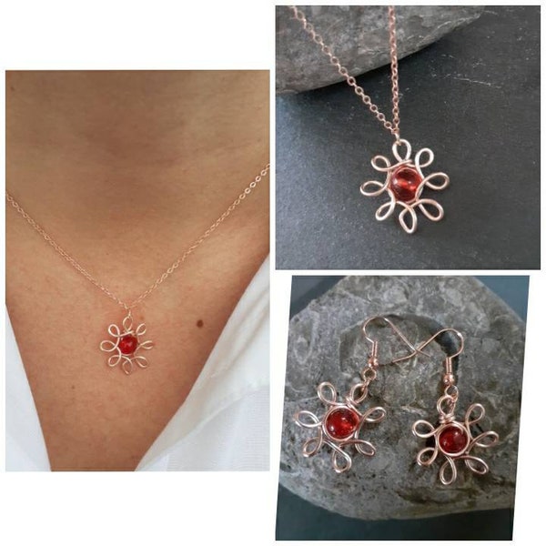 Rose Gold Jewellery Set, Poppy Jewellery, Flower Pendant Necklace, Poppy Necklace, Poppy Earrings, August Gifts For Her, Anniversary Gift