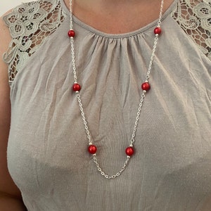 Long Red Beaded Necklaces For Women, Silver and Red Miracle Bead Jewellery. UK Seller.