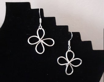 Silver Dangle Earrings, Silver Floral Dangle Earrings, Silver Flower Earrings UK, Silver Wire Earrings, Sterling Silver Earrings, UK Seller.