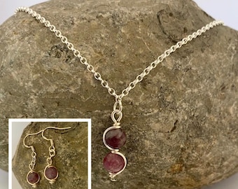 Sterling Silver Tourmaline Necklace and Earring Set, October Birthstone