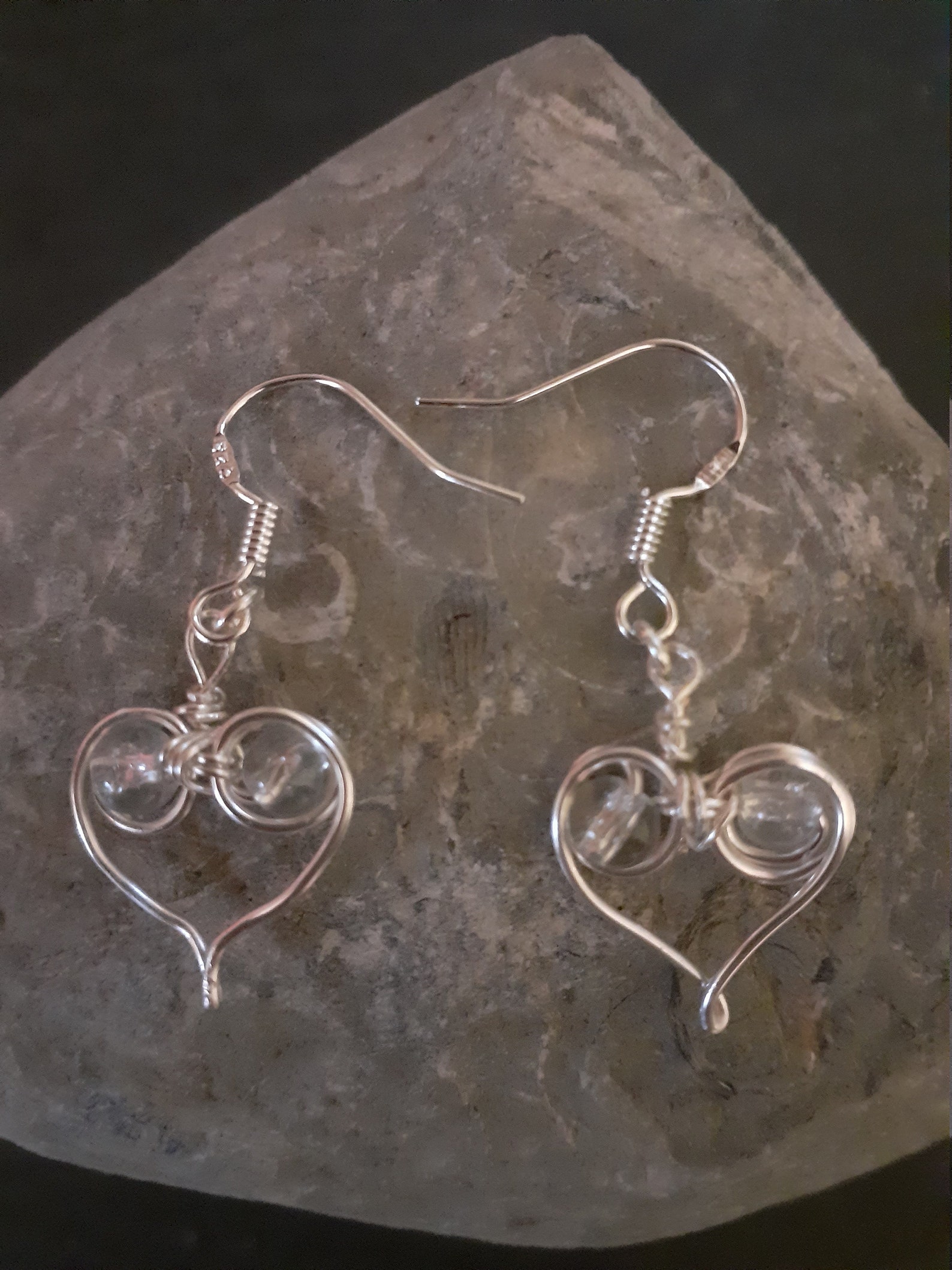 92.5 Sterling Silver Heart Dangle Earrings