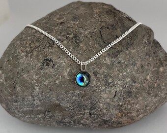 Iridescent Abalone Shell Pendant Necklace, Sterling Silver Chain