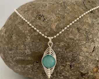 Aventurine Pendant Necklace: Silver Wire Wrapped Green Gemstone
