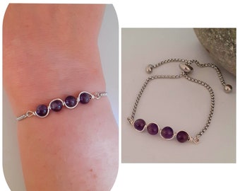 Amethyst Bracelet For Women, Adjustable Bracelet, February Birthstone Bracelet, February Birthday Gift, Amethyst Gifts, Purple Bracelet UK.