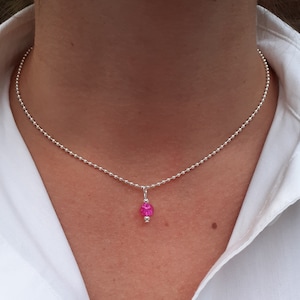 Pink Pendant Necklace, Delicate Necklace, Silver Dainty Necklace, Ball Chain Choker, Personalised Choker,  Valentines Gift For Her.