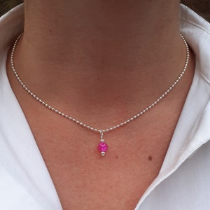 Pink Pendant Necklace, Delicate Necklace, Silver Dainty Necklace, Ball Chain Choker, Personalised Choker,  Valentines Gift For Her.